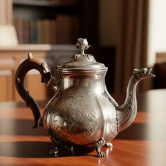antique tea pot on a wooden table