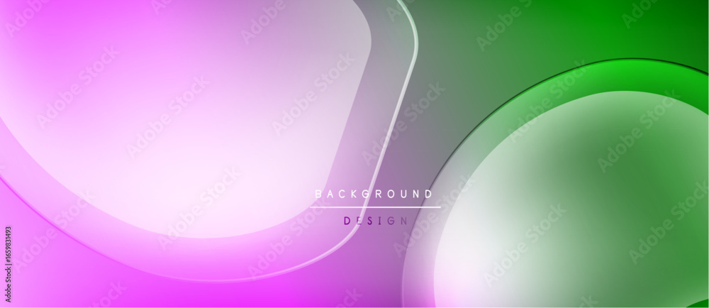 Poster abstract flowing shapes, pink, green hues. smooth gradients create dynamic visual effect. modern bac