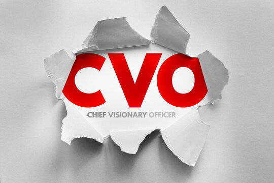 CVO acronym bursts through torn paper with the phrase &ldquo;Chief Visionary Officer&rdquo; below. Creative concept symbolizing leadership, innovation, and future-focused executive roles in business