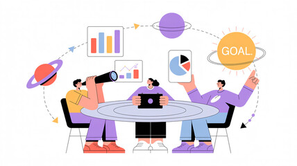 Fototapeta premium a business team is planning their strategy and setting goals for future growth and development. they are looking at charts and graphs to analyze data and make informed decisions