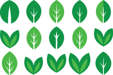 Collection of stylized green leaf icons with varying designs
