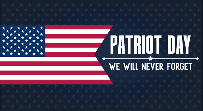 Patriot day horizontal banner with american flag and background with stars