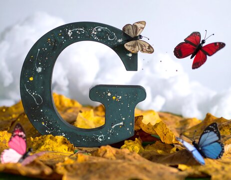 Wooden letter G with butterflies