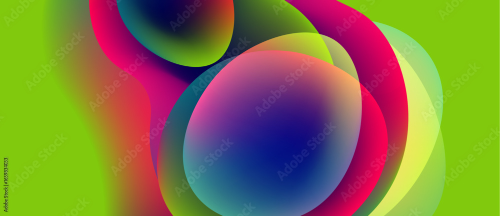 Poster vibrant overlapping circles create abstract composition. colors blend, forming dynamic visual experi