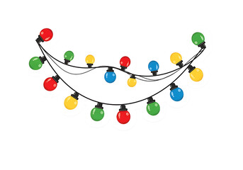 Vibrant string of colorful christmas lights glowing warmly