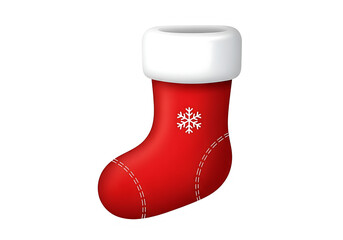 Festive red christmas stocking with snowflake decoration ready for holiday gifts
