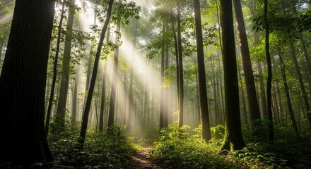 Obraz premium Forest path sunlight mystical