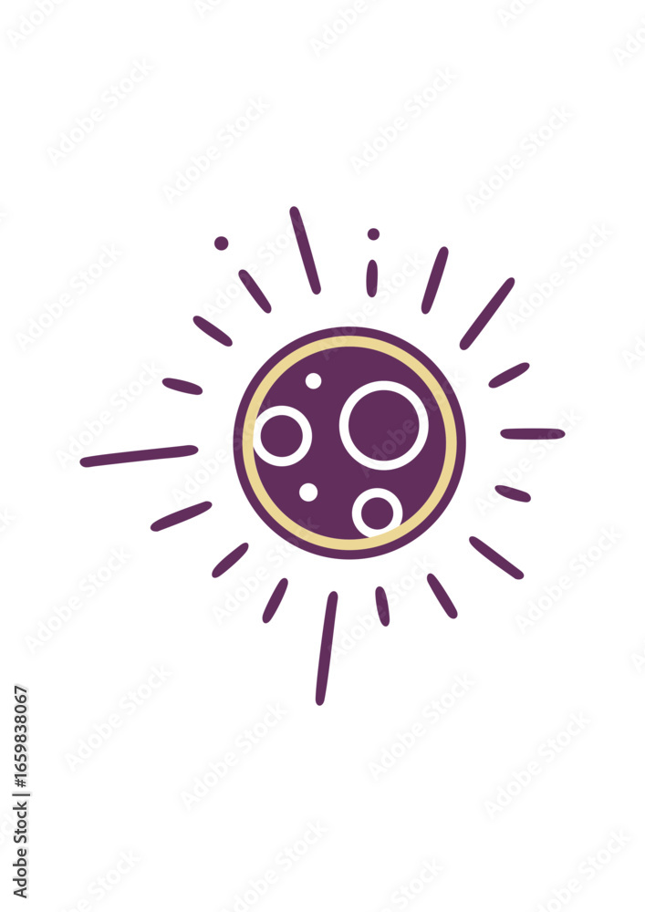 Poster decorative moon illustration with circular patterns and rays