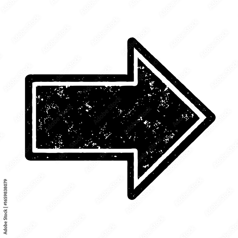 Poster distressed right arrow icon vector - grungy directional symbol for forward movement and navigation