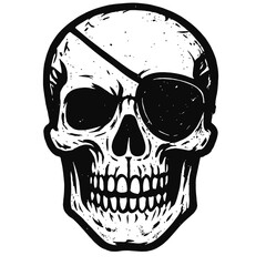 Distressed Pirate Skull with Eye Patch Vector - Rustic Black and White Illustration for Tattoos, Banners, and Creative Design