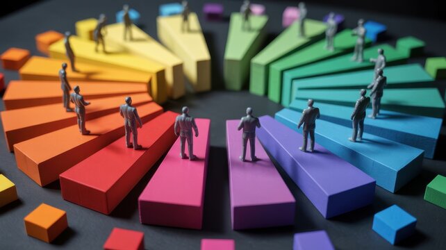 Diverse Business Team on Colorful Growth Chart:  Strategic Planning, Collaboration, and Market Segmentation Concept.