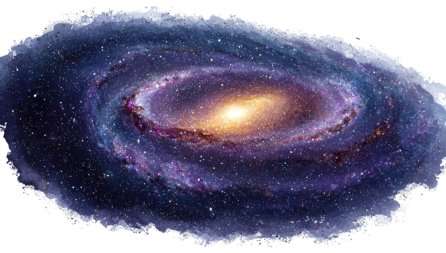Spiral galaxy, vibrant colors, cosmic dust