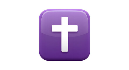 Obraz premium A close-up shot of a shiny purple button with a Christian cross in the center, conveying a sense of faith and spirituality.