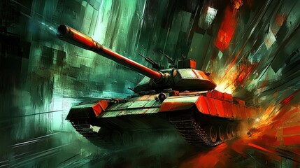 Powerful Tank Illustration Showcasing Military Might and Explosive Action Sequence