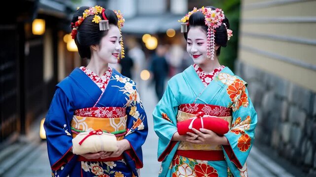 並んで歩く舞妓の小径