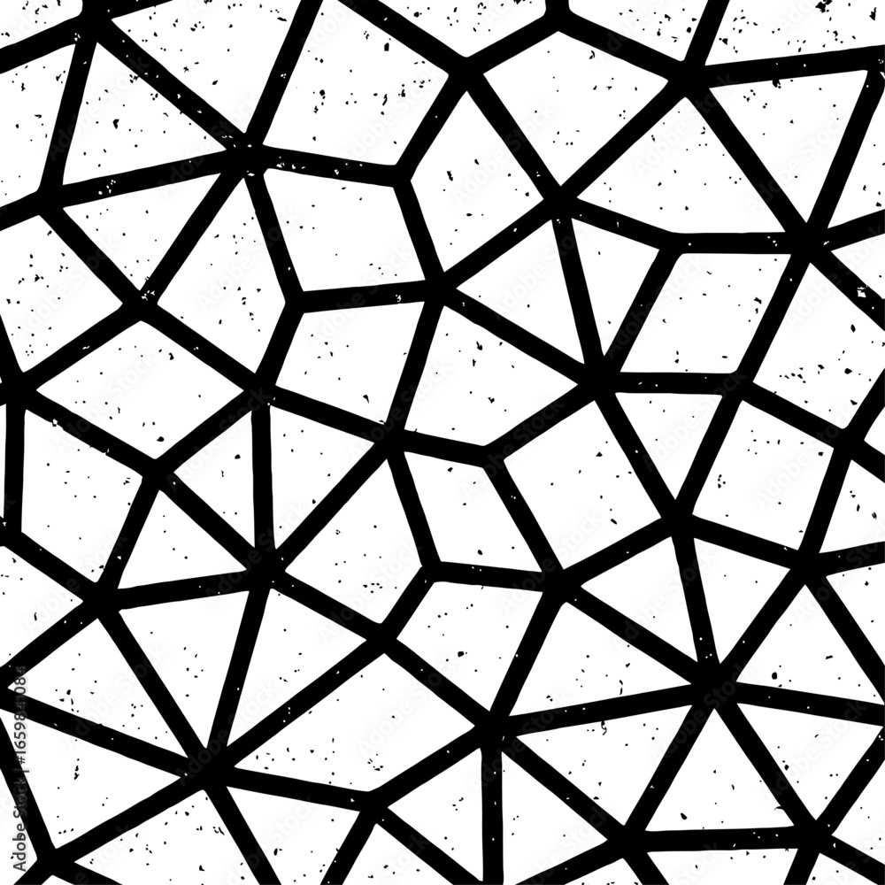 Poster hand drawn geometric grid pattern vector - abstract black and white background with texture