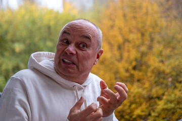 Angry Aggressive Stressed senior man, visual person experiencing intense frustration, Confrontation...