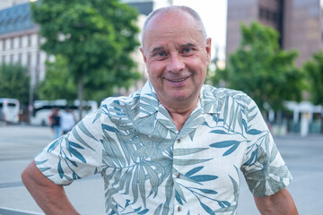 Happy old senior man 60-65 years old smiling, positive emotion, self care, natural aging beauty,...