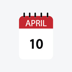 10 april calendar april calendar vector illustration
