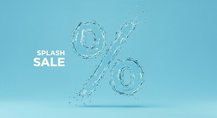 Splash sale featuring a creative water-rendered percentage symbol against a blue background