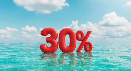 Summer special offer showing 30 percent savings floating in crystal clear water under a bright blue sky