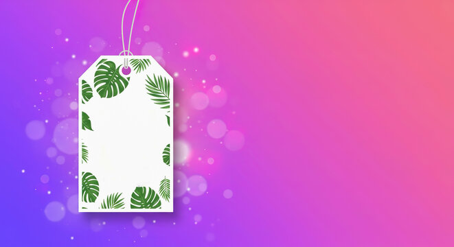 Beautiful blank tag with tropical leaf design on a vibrant gradient background - Powered by Adobe