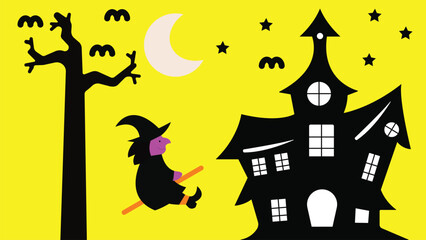 Halloween background with haunted house pumpkins and bats illustration