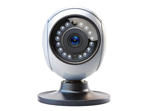 Closeup of a modern webcam isolated on transparent background, perfect for video conferencing, online communication, and home security systems