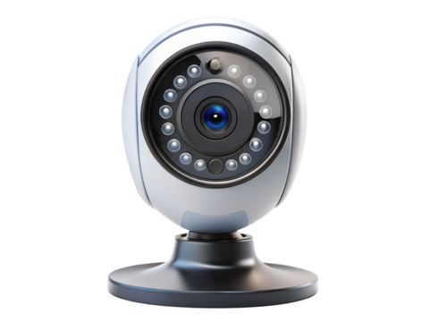 Closeup of a modern webcam isolated on transparent background, perfect for video conferencing, online communication, and home security systems
