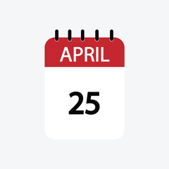 25 april calendar april calendar vector illustration