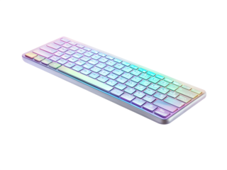 Wireless rgb keyboard isolated on transparent background is a modern electronic device for computer input and gaming with colorful spectrum lighting