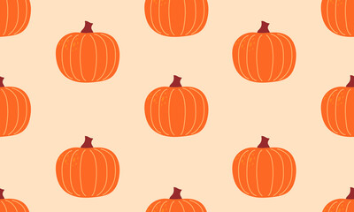 Seamless pattern with pumpkins. Autumn cozy background. Fall theme, Halloween, Thanksgiving concept. Flat Vector illustration