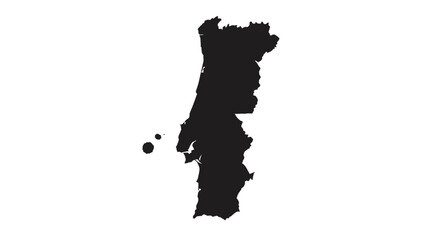 Silhouette Map of Portugal in Black on White Background for Geographic and Travel Content