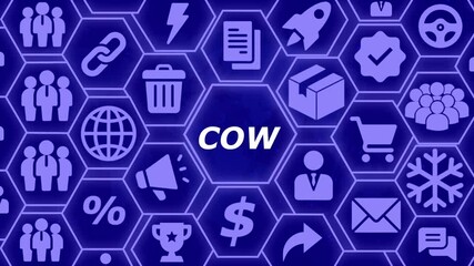 Digital Network Technology Business Icons Seamless Pattern Futuristic Blue Background with Cow Word Concept - Powered by Adobe