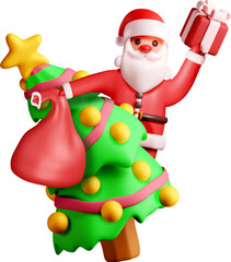 Festive 3D Santa Claus with Christmas Tree