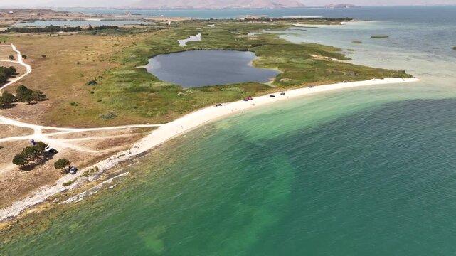 Aerial Drone of Lake Sevan is the largest body of water in both Armenia and the Caucasus region. It is one of the largest freshwater high-altitude (alpine) lakes in Eurasia