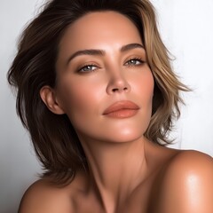 Obraz premium Stunning portrait of a beautiful woman with perfect skin and captivating gaze, elegant style