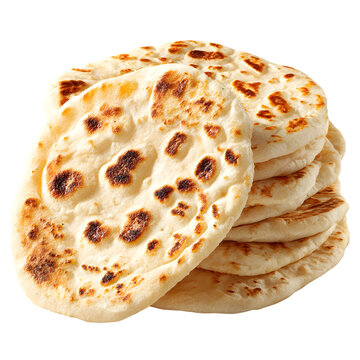 A Delicious Plain Naan Bread on a Transparent Background