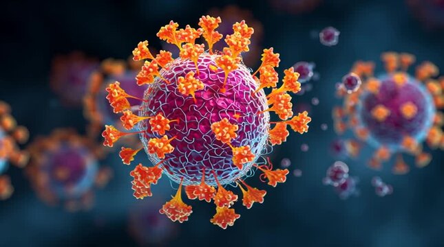 Viruses on background. Infection cell AI generated image. Health care and vaccination, virus pathogen microbe bacterium caused diseases treatment, antibiotics, virology and medicine .