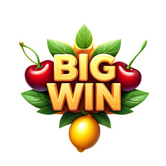High quality png 3d illustration of big win with cherries and lemon isolated on transparent background, a symbol of casino jackpot transparent background