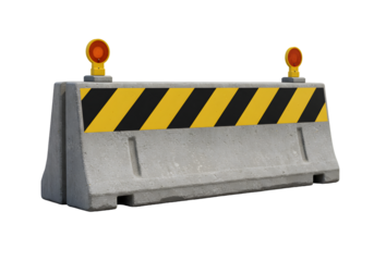 Durable concrete barrier with reflective stripes and safety lights for road construction, ensuring traffic control and pedestrian safety in urban environments