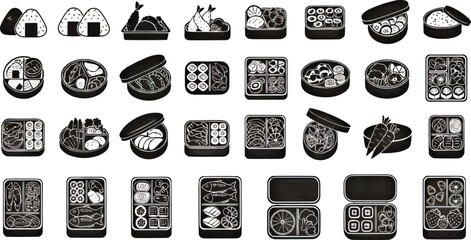 Bento box silhouette vector illustration for Japanese food design, vector