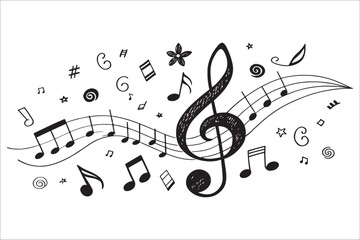 Musical notes and symbols artistic composition silhouette