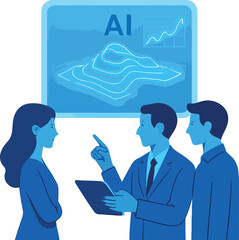 Business team working on AI-generated 3D maps Illustration