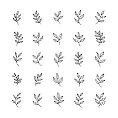Unique hand-drawn leaf patterns arranged in a creative grid for seamless design applications