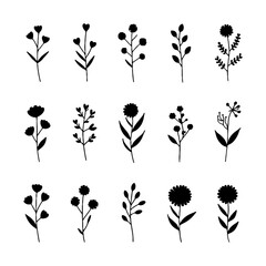 Whimsical Mini Flowers. A lively group of varied small flower icons with playful shapes and organic balance, ideal for fun and casual designs.