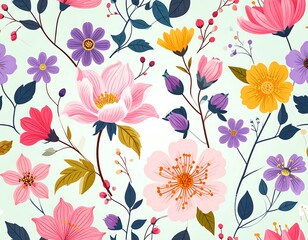 Floral pattern with pastel flowers and foliage