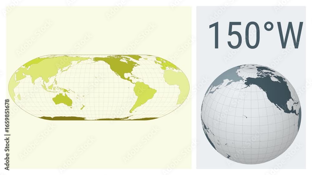 Poster world map animation. nell-hammer projection. colored continents style. animated world map in nell ha