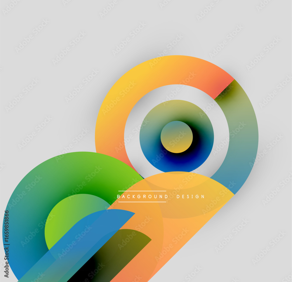 Poster abstract colorful design. overlapping circles create dynamic visual effect. gradient hues blend smoo