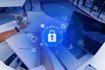 Secure digital workspace with focus on cybersecurity and data protection techniques in a modern...